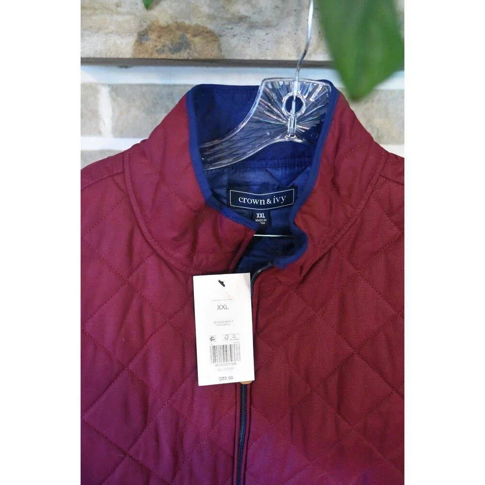 Crown & Ivy Quilted Maroon Jacket Coat with Navy Accents Size XXL Barn Chore